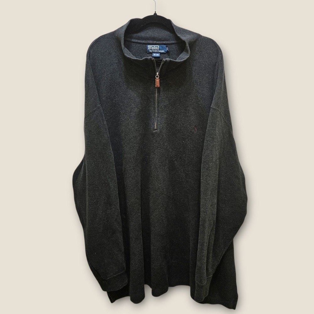 Polo Ralph Lauren Big & Tall Mens 3XL Gray 100 Cotton 1/4 Zip Sweater Preppy